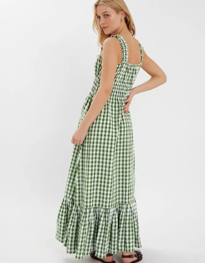 Accessorize Gingham Sleeveless Maxi Dress Green