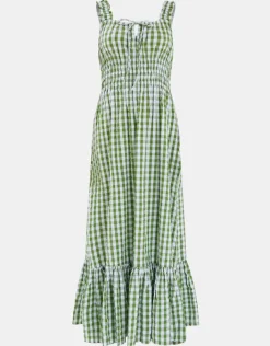 Accessorize Gingham Sleeveless Maxi Dress Green