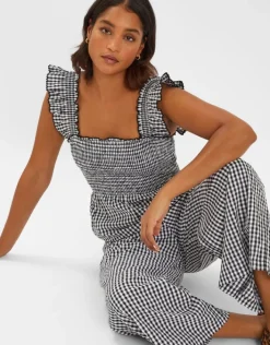 Accessorize Gingham Wide Leg Jumpsuit Black