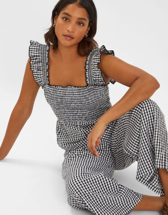Accessorize Gingham Wide Leg Jumpsuit Black