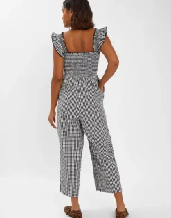 Accessorize Gingham Wide Leg Jumpsuit Black