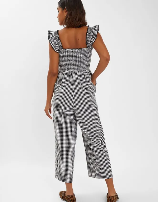 Accessorize Gingham Wide Leg Jumpsuit Black