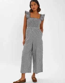 Accessorize Gingham Wide Leg Jumpsuit Black