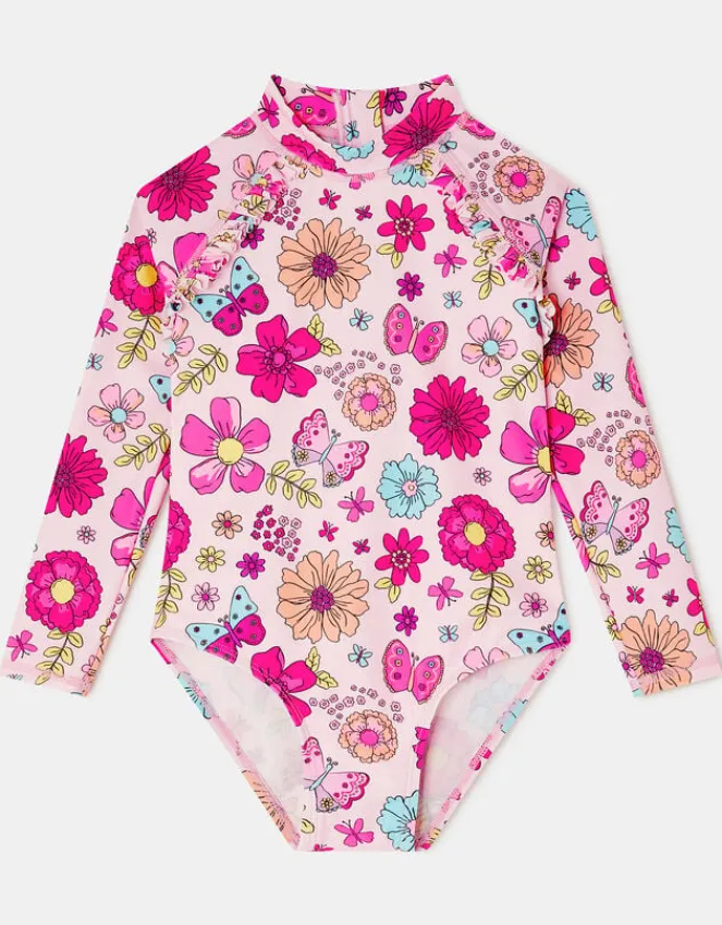 Accessorize Girl Retro Bloom Long Sleeve Swimsuit Multi