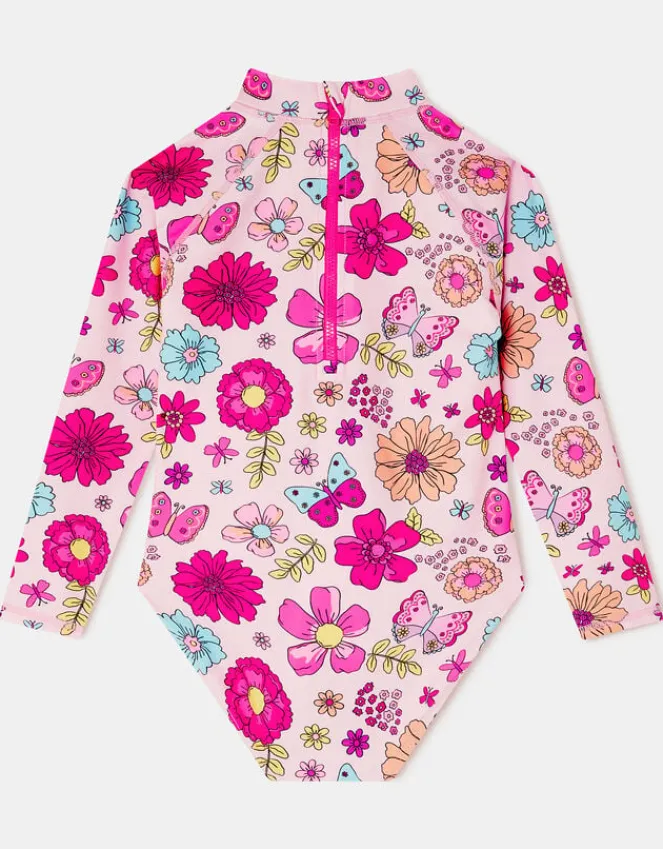 Accessorize Girl Retro Bloom Long Sleeve Swimsuit Multi