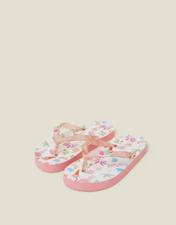 Accessorize Girls Beach Print Glitter Flip Flops Multi
