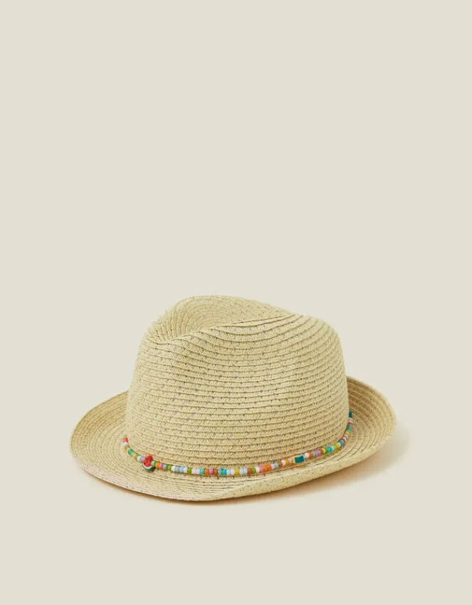Accessorize Girls Beaded Band Straw Hat Natural