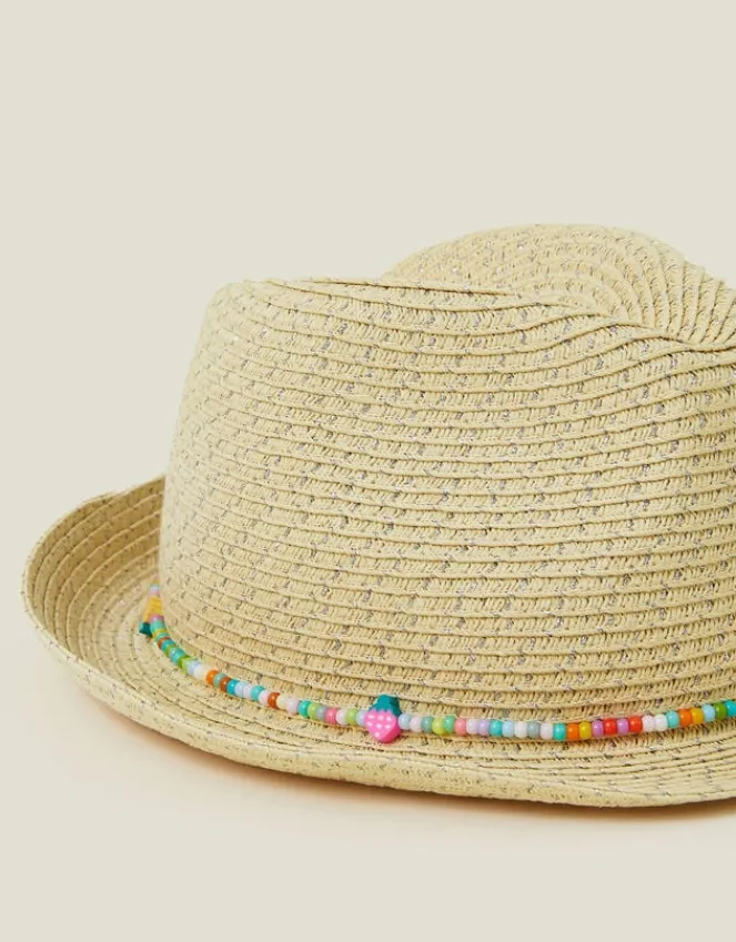 Accessorize Girls Beaded Band Straw Hat Natural