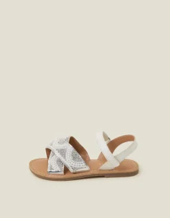 Accessorize Girls Beaded Cross Strap Sandals Ivory
