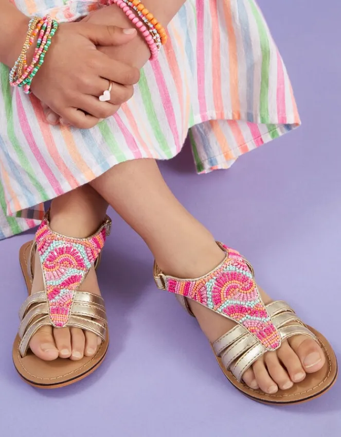 Accessorize Girls Beaded Gladiator Sandals Multi