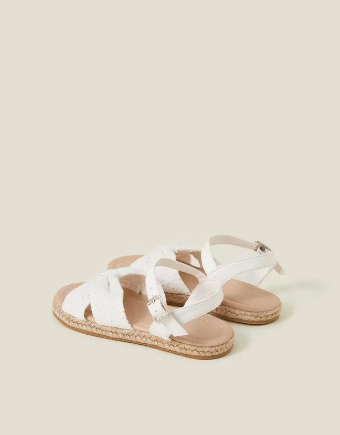 Accessorize Girls Broderie Strap Jute Sandals White