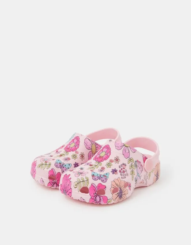 Accessorize Girls Butterfly Print Clogs Pink