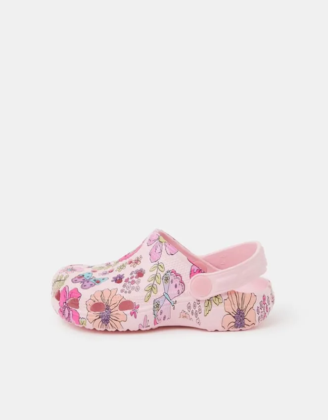 Accessorize Girls Butterfly Print Clogs Pink