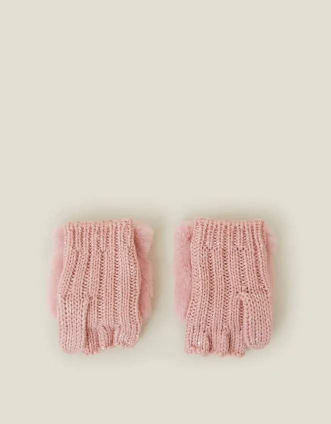 Accessorize Girls Cat Fingerless Mitten Gloves Pink