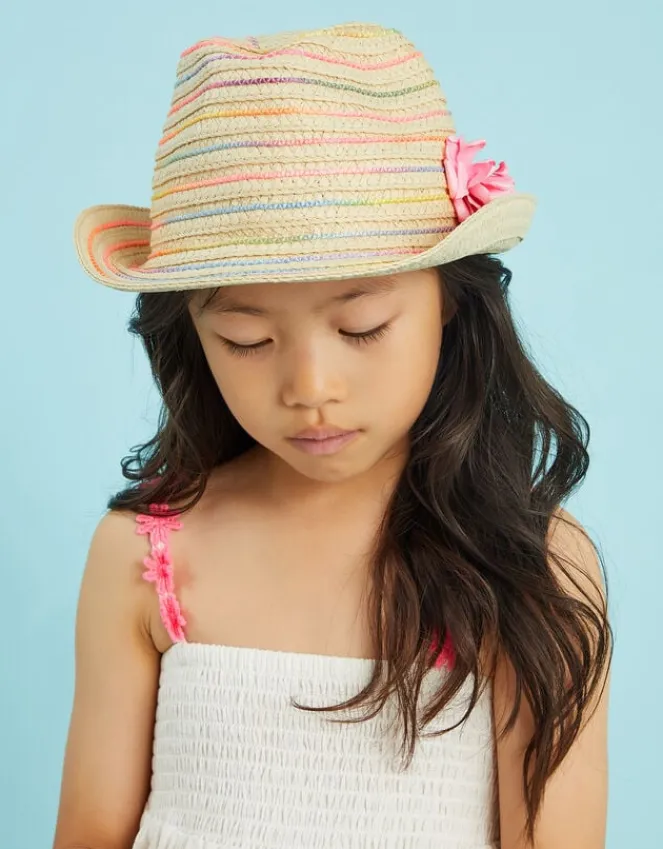 Accessorize Girls Corsage Woven Trilby Hat Multi