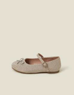 Accessorize Girls Diamante Bow Glitter Ballet Flats Gold