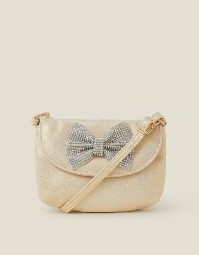 Accessorize Girls Diamante Bow Metallic Bag