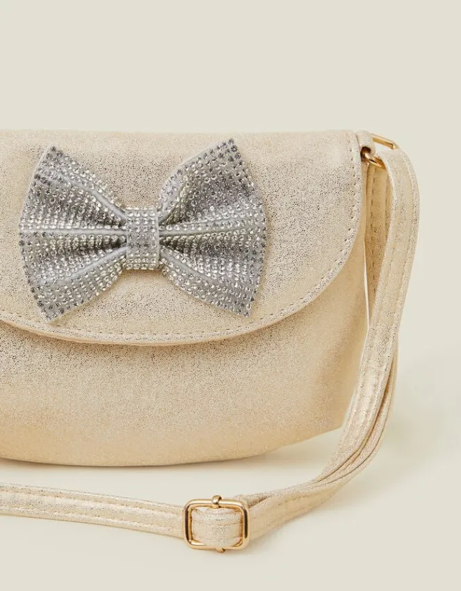 Accessorize Girls Diamante Bow Metallic Bag