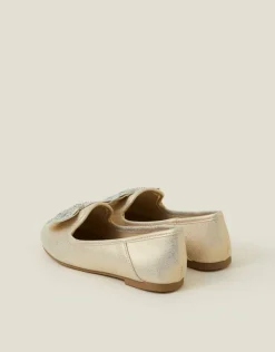 Accessorize Girls Diamante Bow Metallic Ballet Flats Gold