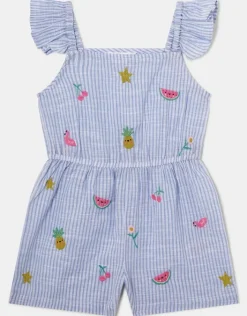 Accessorize Girls Embroidered Stripe Playsuit Blue