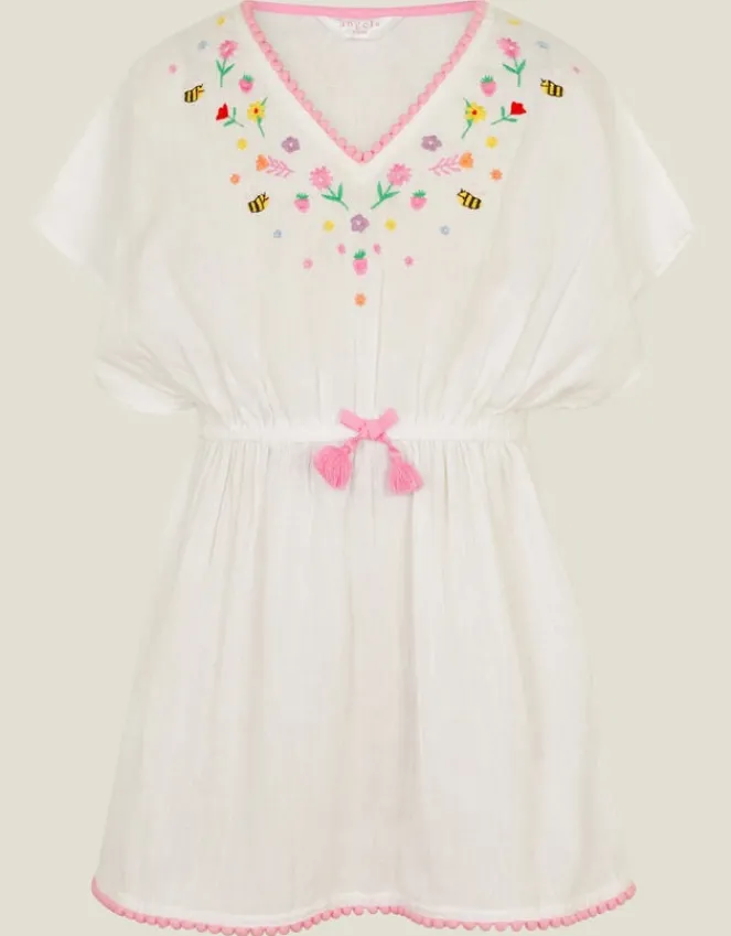 Accessorize Girls Floral Embroidered Kaftan Dress White