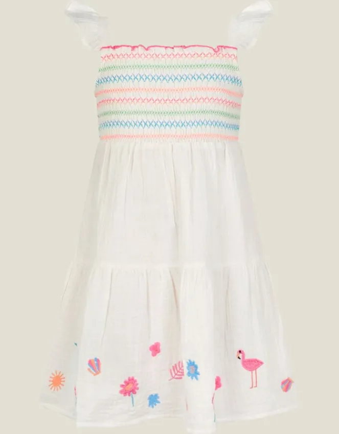 Accessorize Girls Floral Embroidered Dress White
