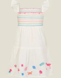 Accessorize Girls Floral Embroidered Dress White