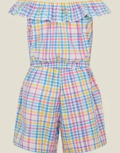 Accessorize Girls Floral Embroidered Check Bardot Playsuit Multi