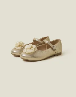Accessorize Girls Flower Ballet Flats Gold