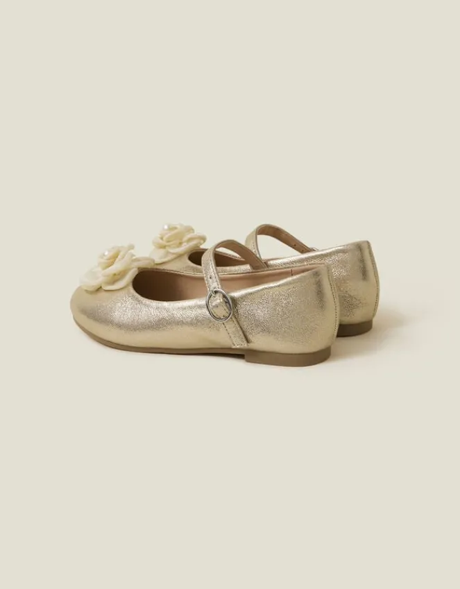 Accessorize Girls Flower Ballet Flats Gold