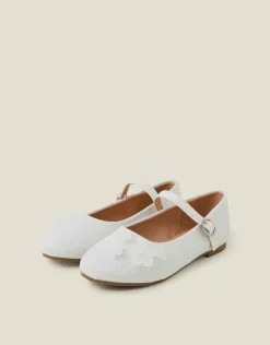 Accessorize Girls Flower Glitter Strappy Ballet Flats Ivory