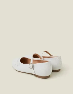 Accessorize Girls Flower Glitter Strappy Ballet Flats Ivory