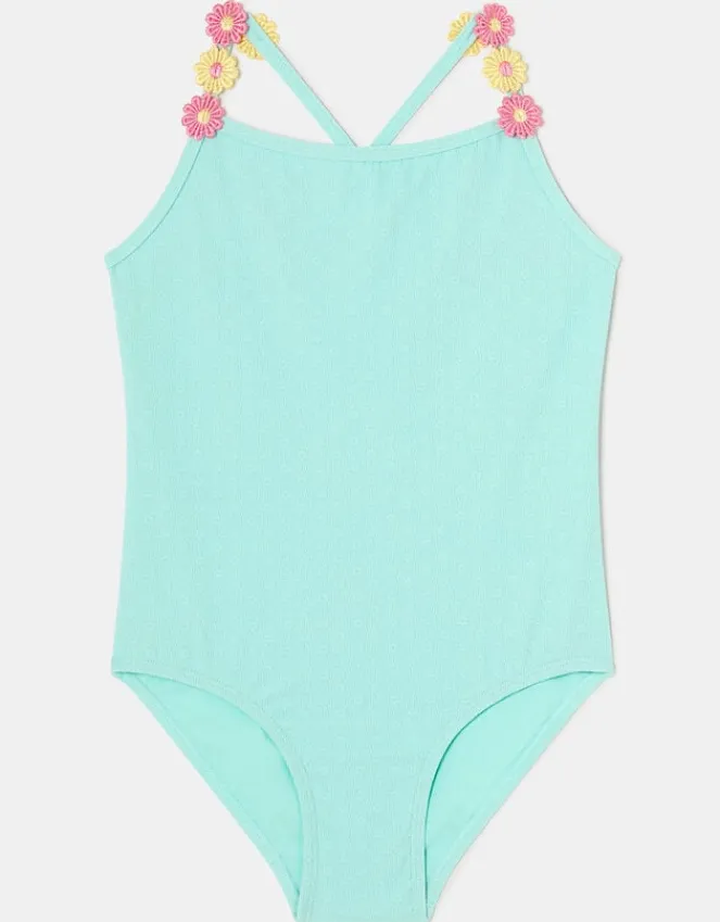 Accessorize Girls Flower Strap Swimsuit Blue