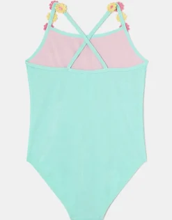 Accessorize Girls Flower Strap Swimsuit Blue