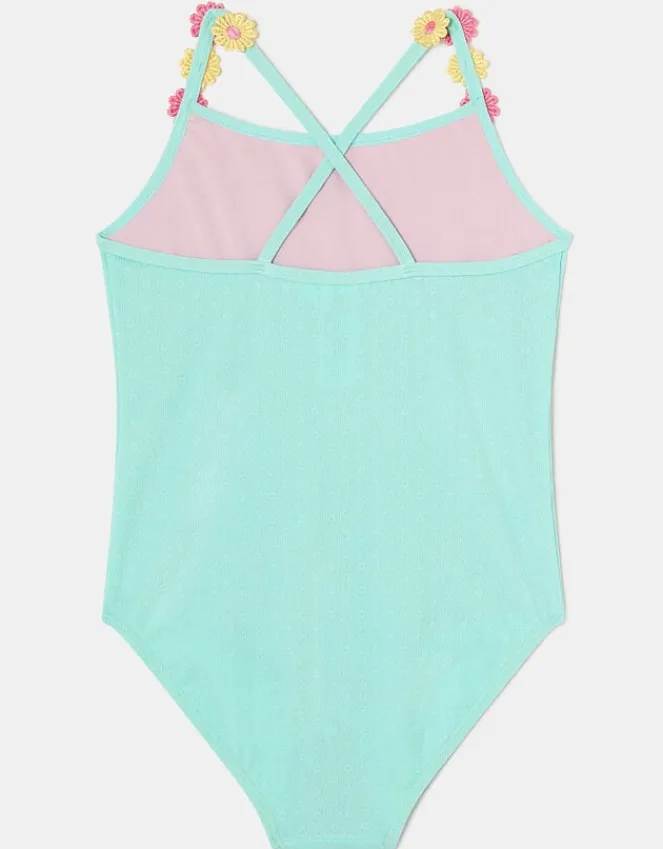Accessorize Girls Flower Strap Swimsuit Blue