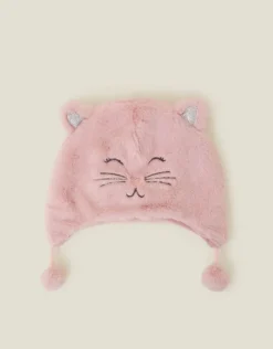 Accessorize Girls Fluffy Faux Fur Cat Chullo Hat Pink