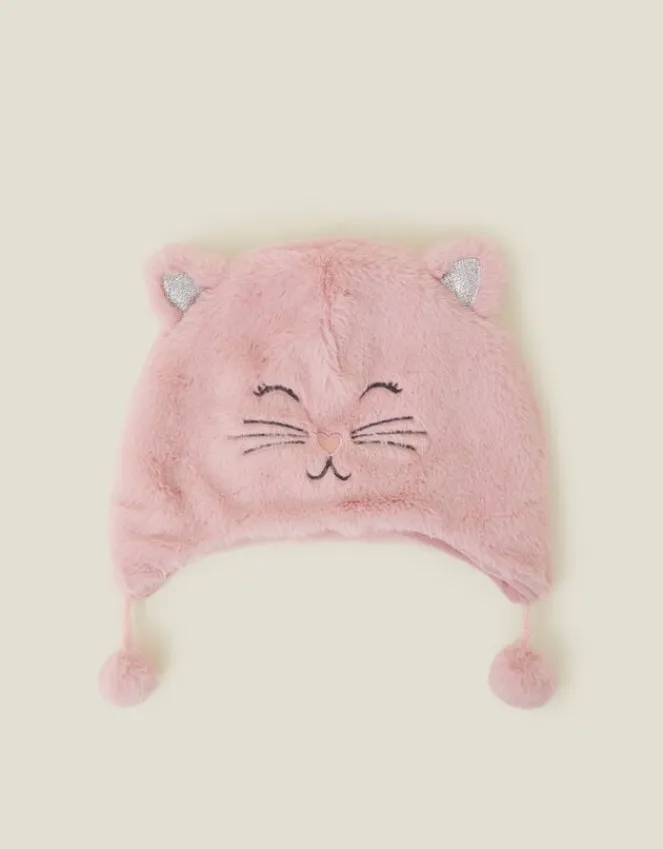 Accessorize Girls Fluffy Faux Fur Cat Chullo Hat Pink