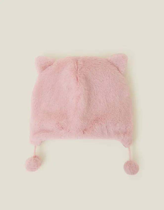Accessorize Girls Fluffy Faux Fur Cat Chullo Hat Pink