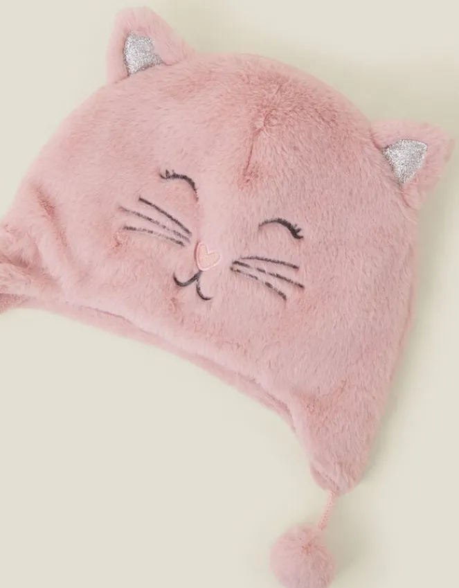 Accessorize Girls Fluffy Faux Fur Cat Chullo Hat Pink