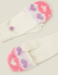 Accessorize Girls Fluffy Heart Fingerless Mitten Gloves Multi