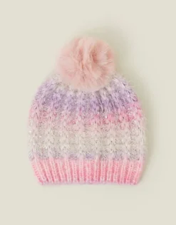Accessorize Girls Fluffy Pom Ombre Sequin Beanie Hat Purple