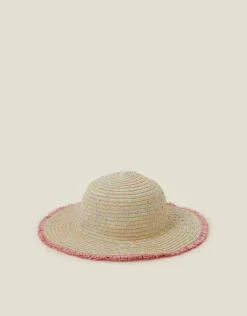 Accessorize Girls Fringe Floppy Straw Sun Hat Multi