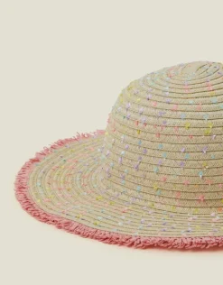 Accessorize Girls Fringe Floppy Straw Sun Hat Multi