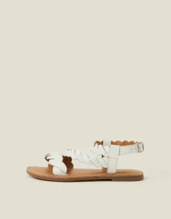 Accessorize Girls Leather Plait Sandals White