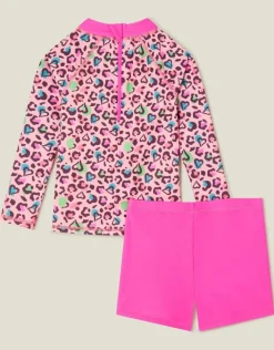 Accessorize Girls Leopard Print Rash Vest Swim Set Multi