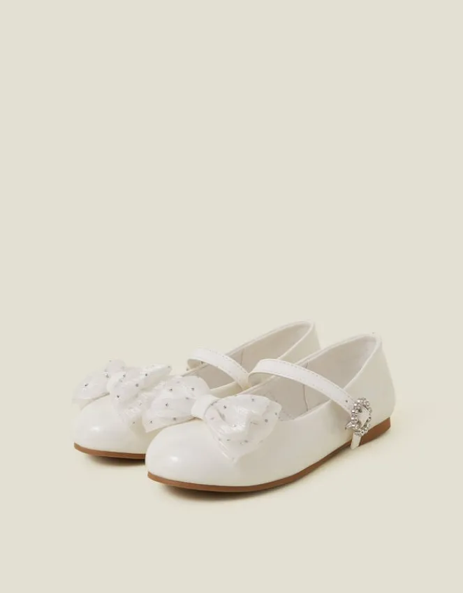 Accessorize Girls Patent Bow Ballet Flats Ivory