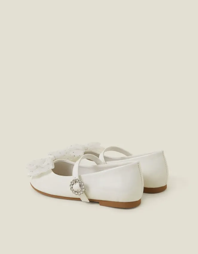 Accessorize Girls Patent Bow Ballet Flats Ivory