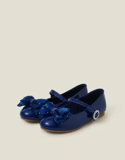 Accessorize Girls Patent Bow Ballet Flats Blue