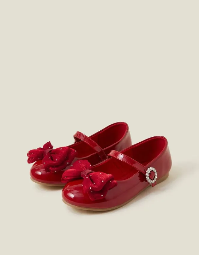 Accessorize Girls Patent Bow Ballet Flats Red