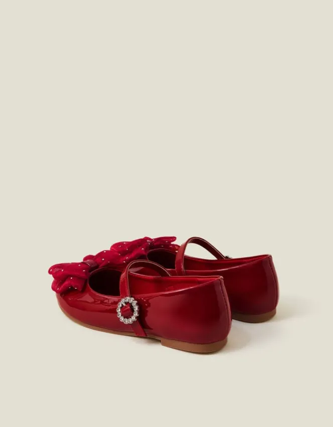 Accessorize Girls Patent Bow Ballet Flats Red